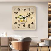 方形挂钟客厅卧室办公室静音时钟免打孔简约新中式 装 饰画创意钟表