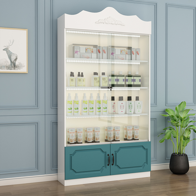 玻璃展示柜化妆品货柜美容理发产品货柜弧形娃娃玩具玻璃展示柜