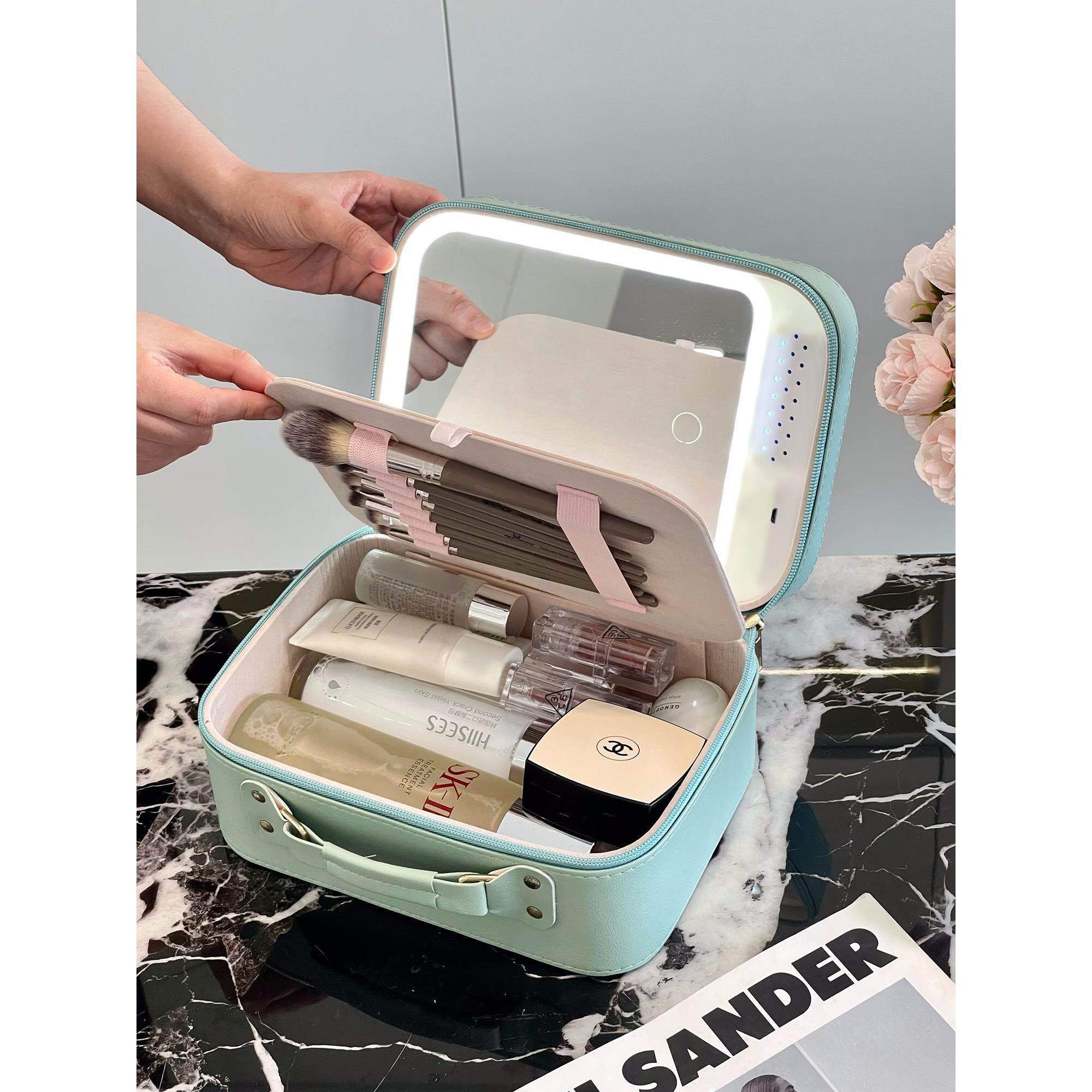 化妆收纳包LED带灯带镜子化妆箱外出旅行补光超大容量手提收纳箱