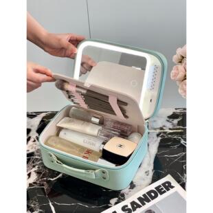 化妆收纳包LED带灯带镜子化妆箱外出旅行补光超大容量手提收纳箱