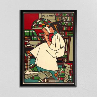 书店覆古怀旧海报美国书吧书房装饰画框挂画墙图书馆吧