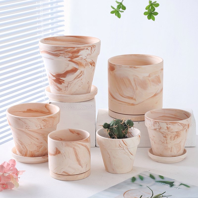 网红玛奇朵陶土盆素烧陶瓷多肉透气蝴蝶兰白陶盆兰花盆不烂根带托