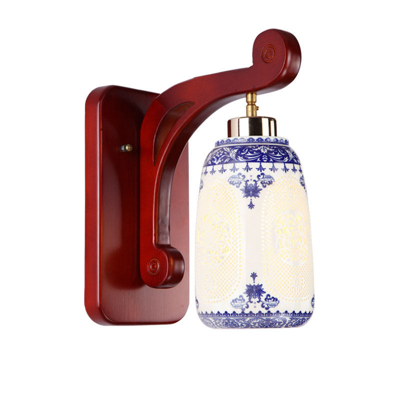 中式壁灯创意仿古卧室床头客厅书房led景德镇陶瓷中国风实木壁灯