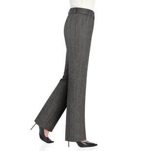 2023冬季女裤弹力灰色妈妈直筒裤高腰中老年女式西裤休闲拉链长裤