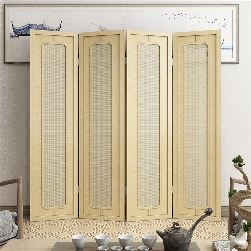 新中式日式实木藤编屏风家用客厅卧室茶室隔断办公室酒店移动折屏