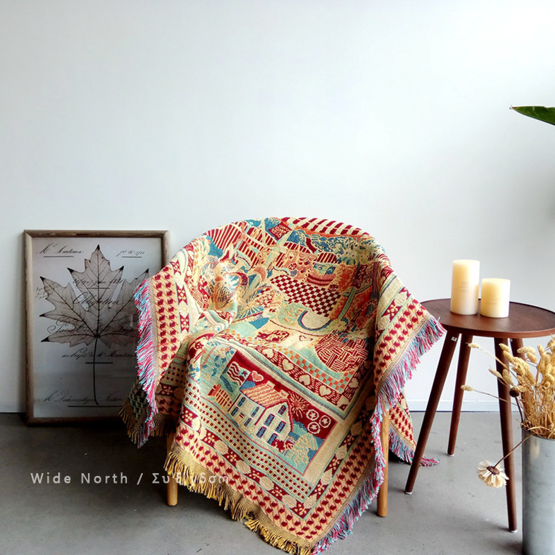 纯棉加厚波西米亚双面提花针织线毯地毯沙发巾盖毯全棉多功能毯子