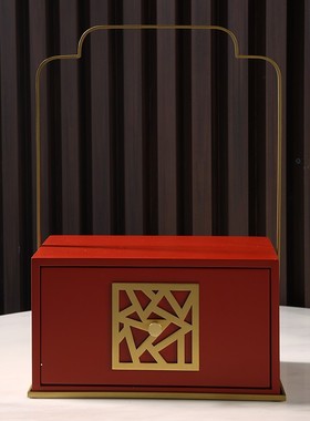 新中式样板间古铜提蓝摆件木质漆器储物收纳果茶盘果篓轻奢装饰品