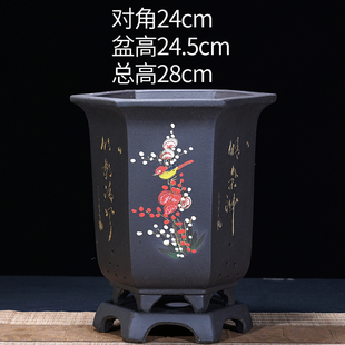 特大兰花盆紫砂花盆中国风黑色点彩兰花盆蕙兰墨兰花专用花盆陶瓷