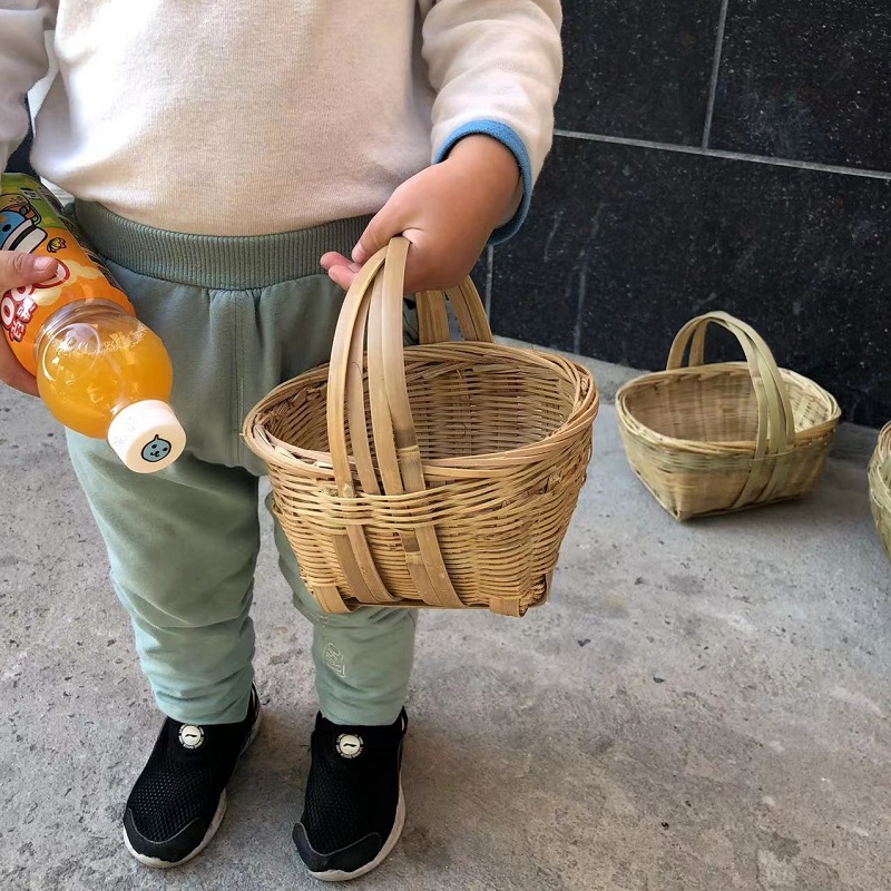 儿童竹篮小提篮花篮水果篮子迷你竹箩筐花器采摘水果摘草莓篮子