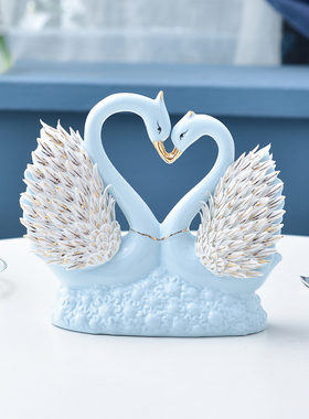 陶瓷情侣天鹅电视柜酒柜装饰品结婚礼物礼品客厅家居创意摆设摆件
