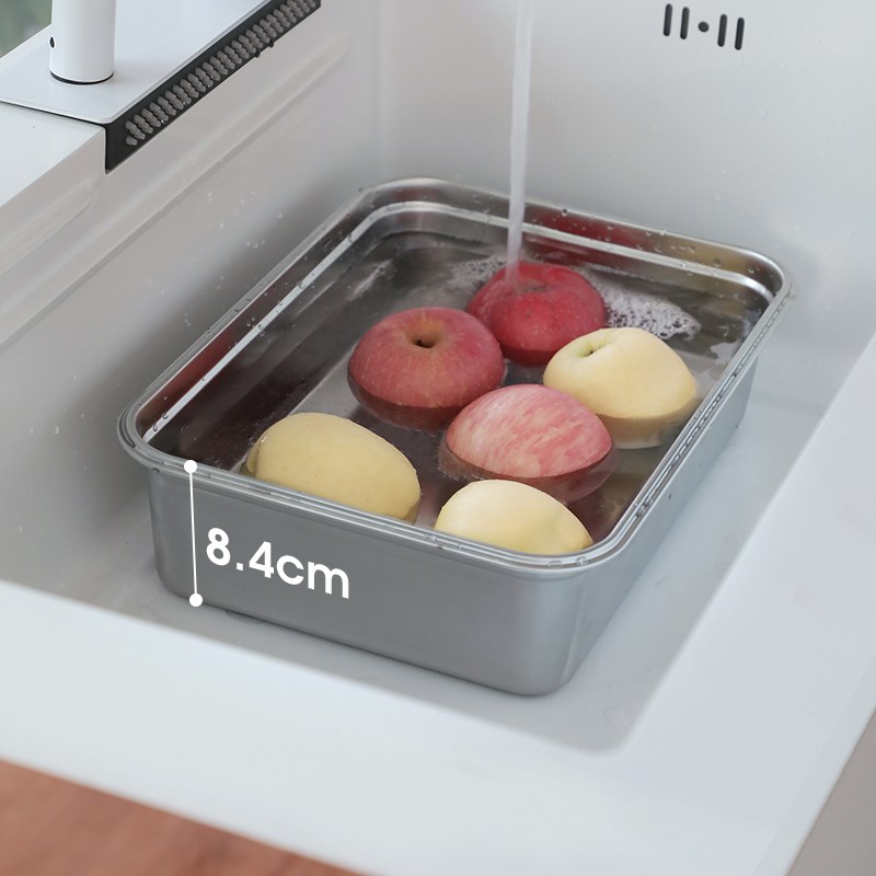 霜山304不锈钢洗菜沥水篮单槽深型果蔬清洗盆大号方形碗碟沥水架