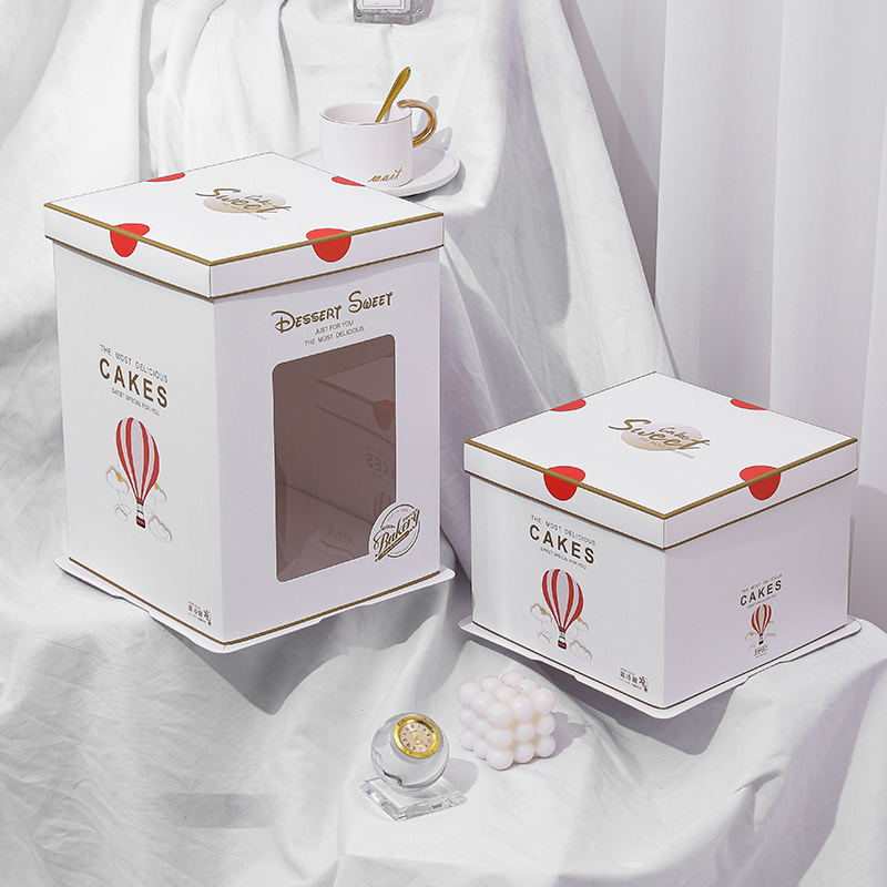 新款半透明蛋糕盒气球款6寸8寸10寸12寸加高单层双层透明西点盒子