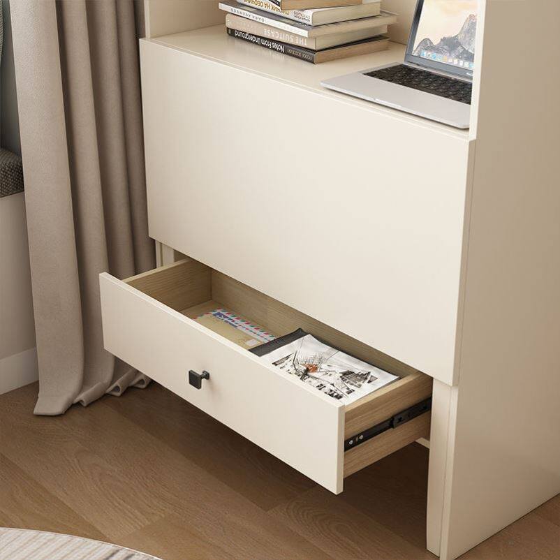 书桌书架一体摺叠连身书桌柜家用学生电脑桌卧室奶油白色书柜