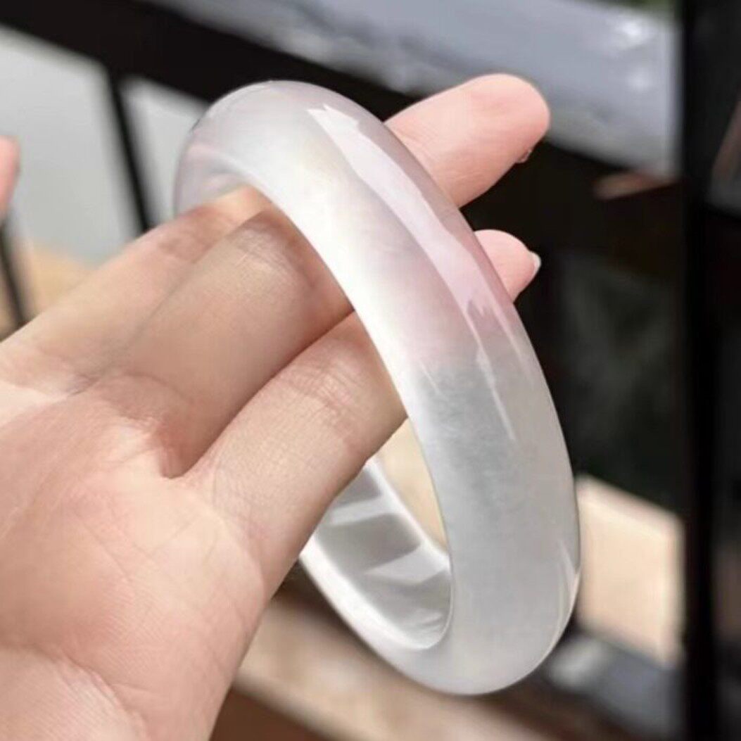冰透水沫玉手镯白月光天然石英岩玉镯白冰荔枝冻女翡翠色玉石镯子