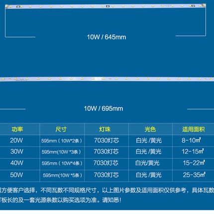 led灯条595mm客厅灯长条形灯板695mm三色变光水晶灯光源灯片贴片