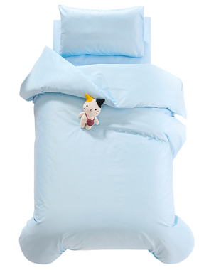 幼儿园被子三件套浅蓝色纯棉被套被褥六件套小被子入园床品宝宝
