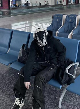 WIDE VIBES自主刷蜡蜡面拉链口袋可拆卸短裤二合一宽松直筒休闲裤