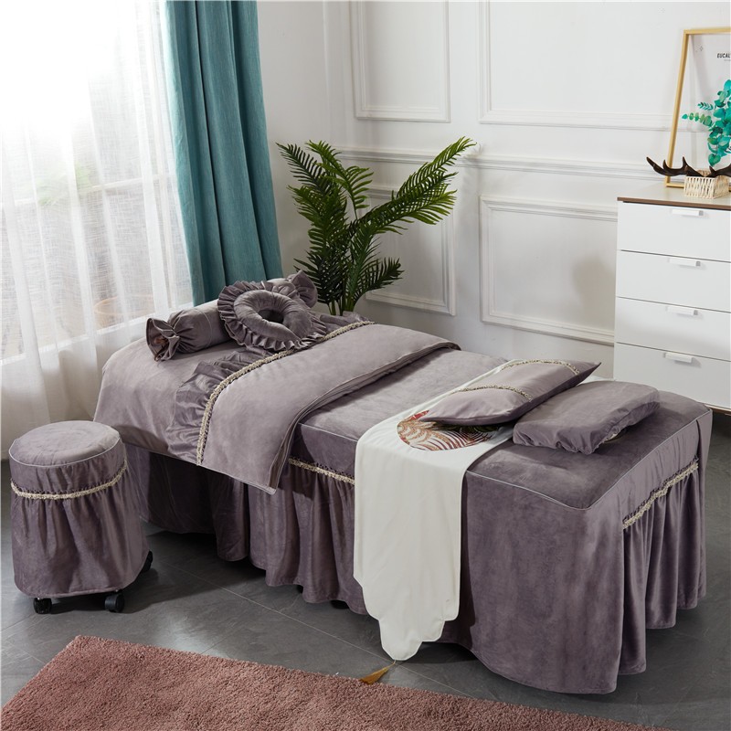 若比邻美容床罩四件套美容院按摩床套高档简约新款欧式推拿带洞