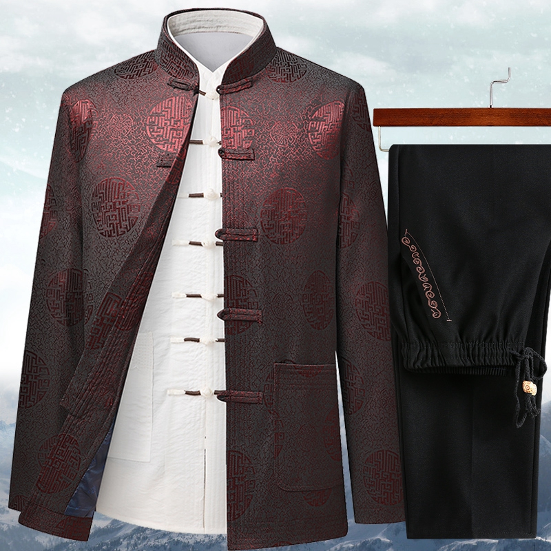 老人唐装男春秋季外套爷爷装中老年爸爸夹克过寿生日婚宴礼服套装