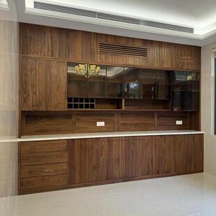 全屋定制衣柜子整体一门到顶实原木风宋式美学新中卧室黑胡桃书柜