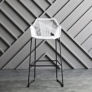 北欧藤编吧台椅现代简约高脚凳家用创意轻奢酒吧前台椅子靠背吧椅