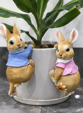 创意玄关装饰可爱花盆挂件软装客厅小兔子盆景家居饰品工艺品