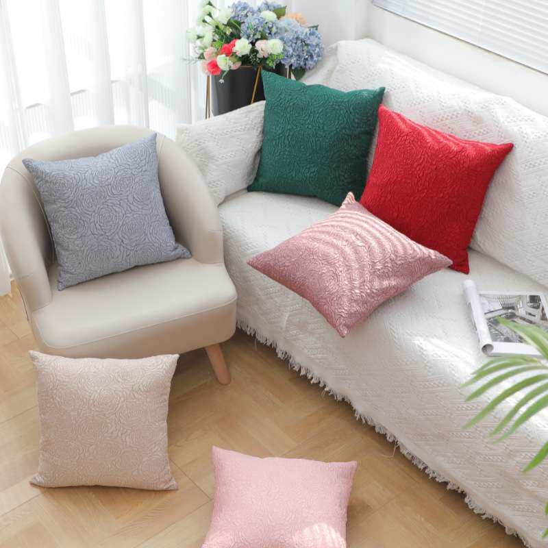 现代简约方形提花立体玫瑰花纹抱枕 ins风客厅沙发靠枕睡觉抱枕套