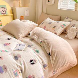 ins卡通加厚牛奶绒四件套冬季保暖双面珊瑚绒被套儿童床品三件套4