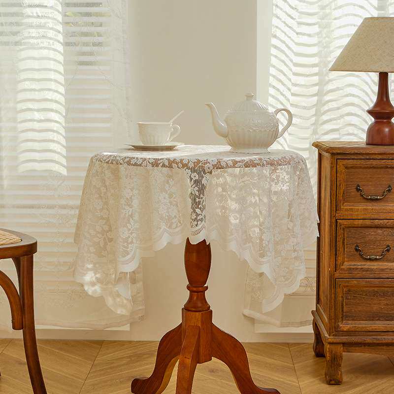 白色蕾丝桌布复古茶几布圆桌床头柜沙发冰箱盖布田园风桌布