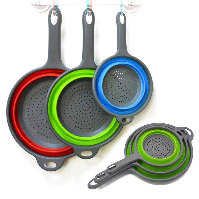 长手柄折叠沥水篮 圆形水果伸缩篮 滤水篮洗菜篮厨房用具