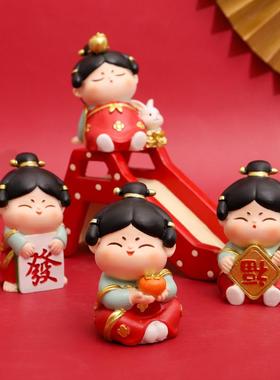 0国潮唐小圆仕女中式客厅桌面摆件创意纳福装饰古风礼品文创纪念