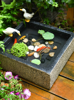 庭院水井装饰摆件花园小鱼池水培盆景水景中式天台仿古造景鱼缸