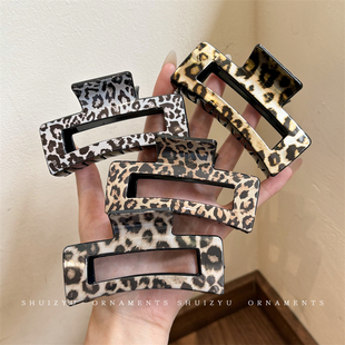 复古方形豹纹抓夹女小号鲨鱼夹发量少发夹高级感洋气时尚发卡头饰