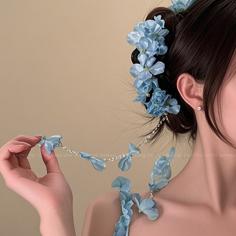 花朵流苏发夹女大号抓夹高级感2025新款新中式后脑勺夹子头花头饰