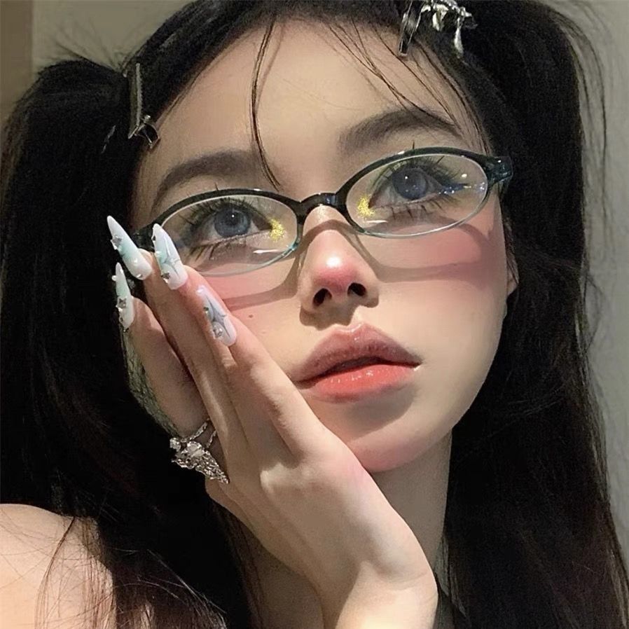辣妹日韩Y2K复古窄小椭圆学生眼镜框动漫凹造型网红平光镜女