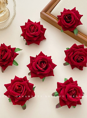 红色玫瑰花朵发夹胸针两用配饰女大头花夹子胸花写真拍照发卡道具