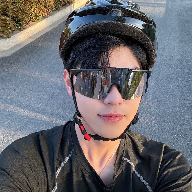 黑框水银色男士骑行户外运动遮阳防紫外线护目自行车墨镜太阳眼镜