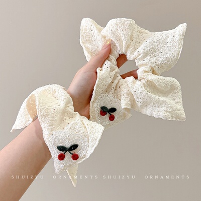 高颜值樱桃方巾大肠发圈头绳女2025新款发绳高级感发饰扎头发皮筋