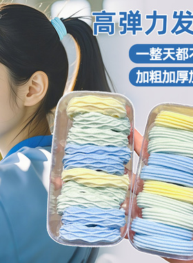 蓝色头圈发绳女高弹力扎头皮筋发圈成人耐用不勒发无扎痕头绳头饰