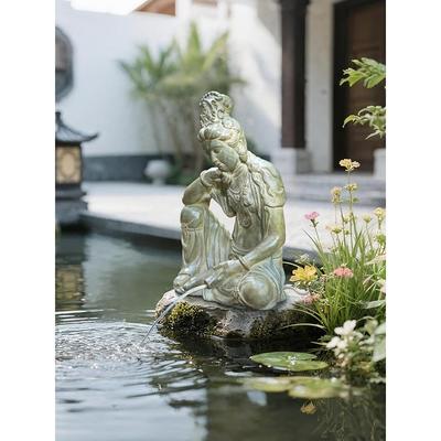 禅像水月摆观音流佛水件循MFR环水别墅会所意茶室造景装饰摆设