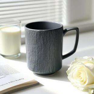 隆别达骨瓷杯子特办公室杯子高级感轻奢好看的子杯 墨墨砂素雪砂