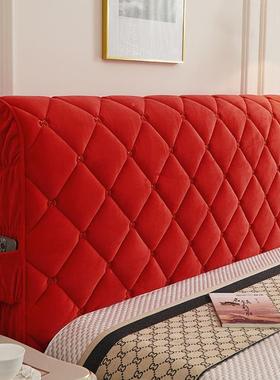 高档结婚红色加冬绒罩夹棉防撞qh09896床头套厚加靠背软包床头全