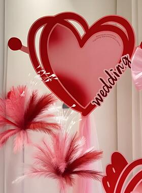 房布置客婚厅结婚装饰粉色蝴氛蝶爱心T板新房K围感背景CCZ墙婚庆