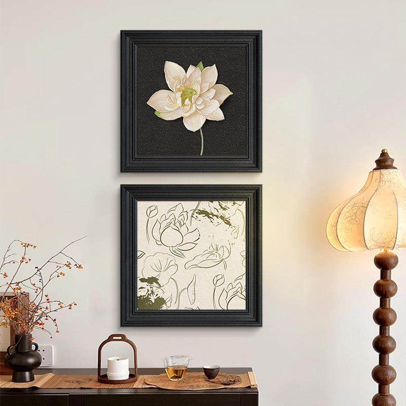 荷关花级玄装饰画 画法FDY4146式中风客饭厅挂画 古画卧室床头柜