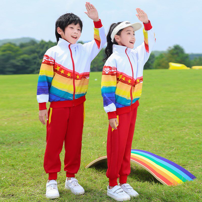 小学生班服春秋夏装三件套国风红色运动会套装儿童校服幼儿园园服