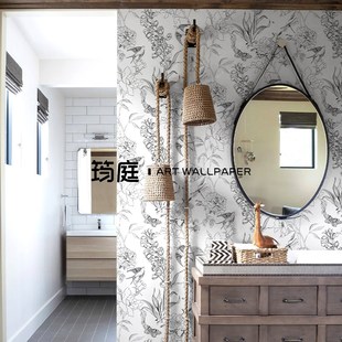 法式线描壁纸燕子沙发电视背景墙布定制壁画卧室壁布餐厅客厅墙纸