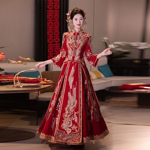重工秀和服婚服i2024新款新娘出嫁衣女中式出阁高级小个子结婚缎