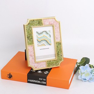 金属桌面摆台相框6寸7寸软装 饰品彩石摆件 样板间婚房别墅装 欧式