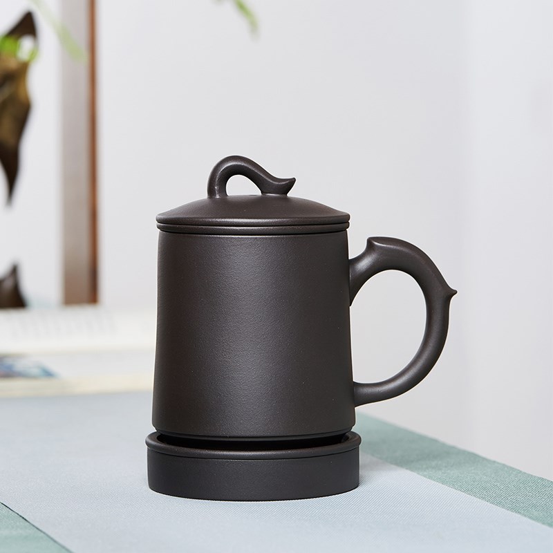8N尊壶宜兴紫砂杯原矿黑泥泡茶杯茶水分离内胆过滤隔舱水杯陶瓷茶