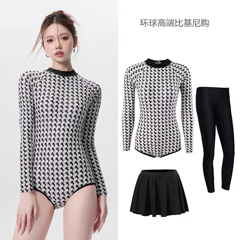 维多新款潜水服女连体长袖冲浪服浮潜泳装保N守显瘦温泉防晒游泳